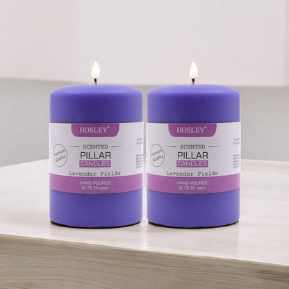 Hosley Set of 2 Lavender Fields 4Inchs Pillar Candles