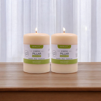 Hosley Set of 2 Sweeet Pea Jasmine 4Inchs Pillar Candles