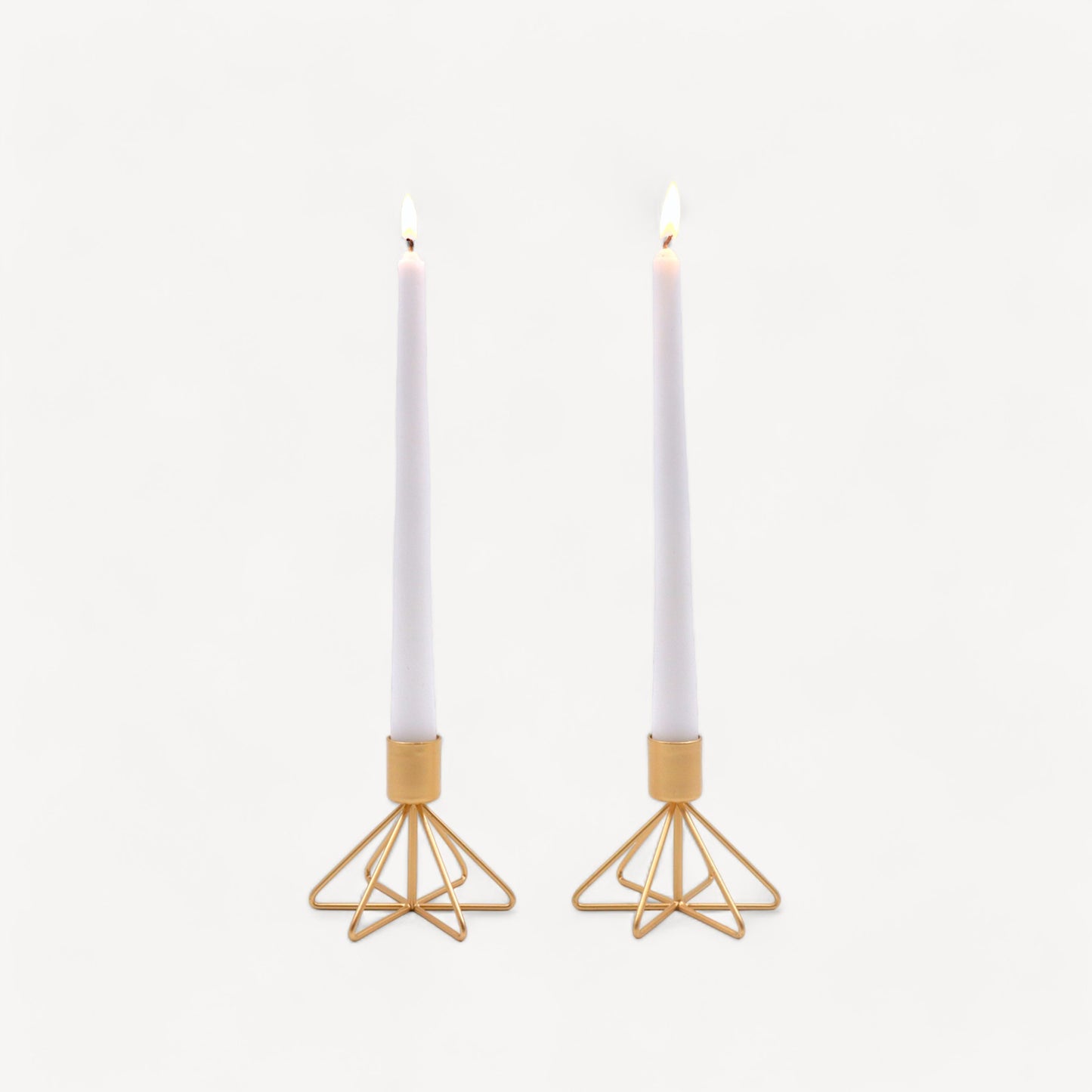 HOSLEY Metal Taper Candle Holders with 4 Taper Candles, Pack of 2, Gold