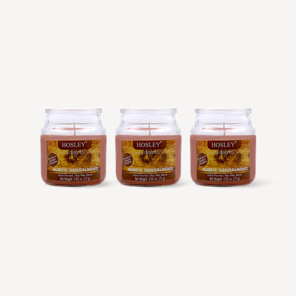 Set of 3 Hosley® Rustic Sandalwood Highly Fragranced Jar Candles, 2.65 Oz wax each