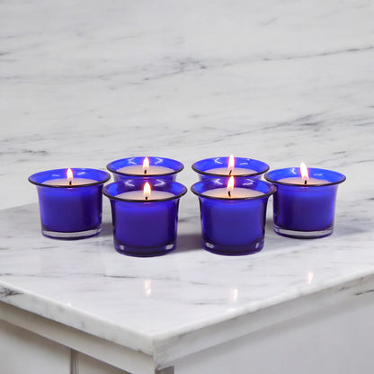 Hosley Highly Fragranced Lavender Filled Votive Glass Candle Holder - Pack of 6, Blue