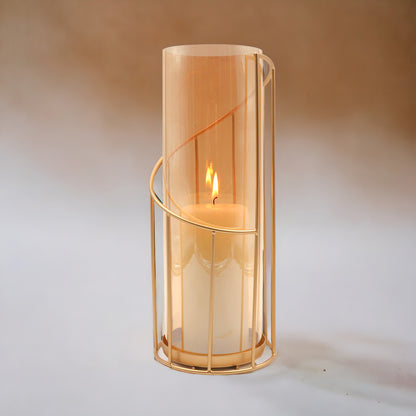 HOSLEY Metal Glass Pillar Candle Holder, Gold, 12 Inch