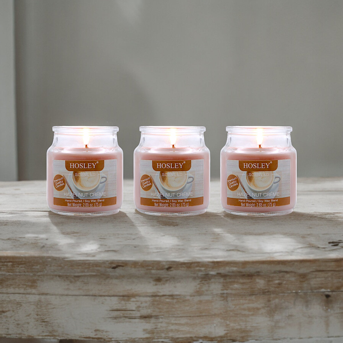 Hosley Hazelnut Crème Fragranced Jar Candles – Set of 3, 2.65 Oz Each