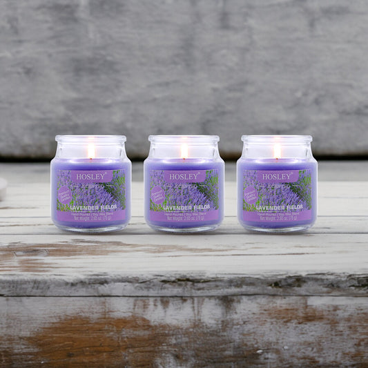 Hosley Lavender Fields Fragranced Jar Candles – Set of 3, 2.65 Oz Each