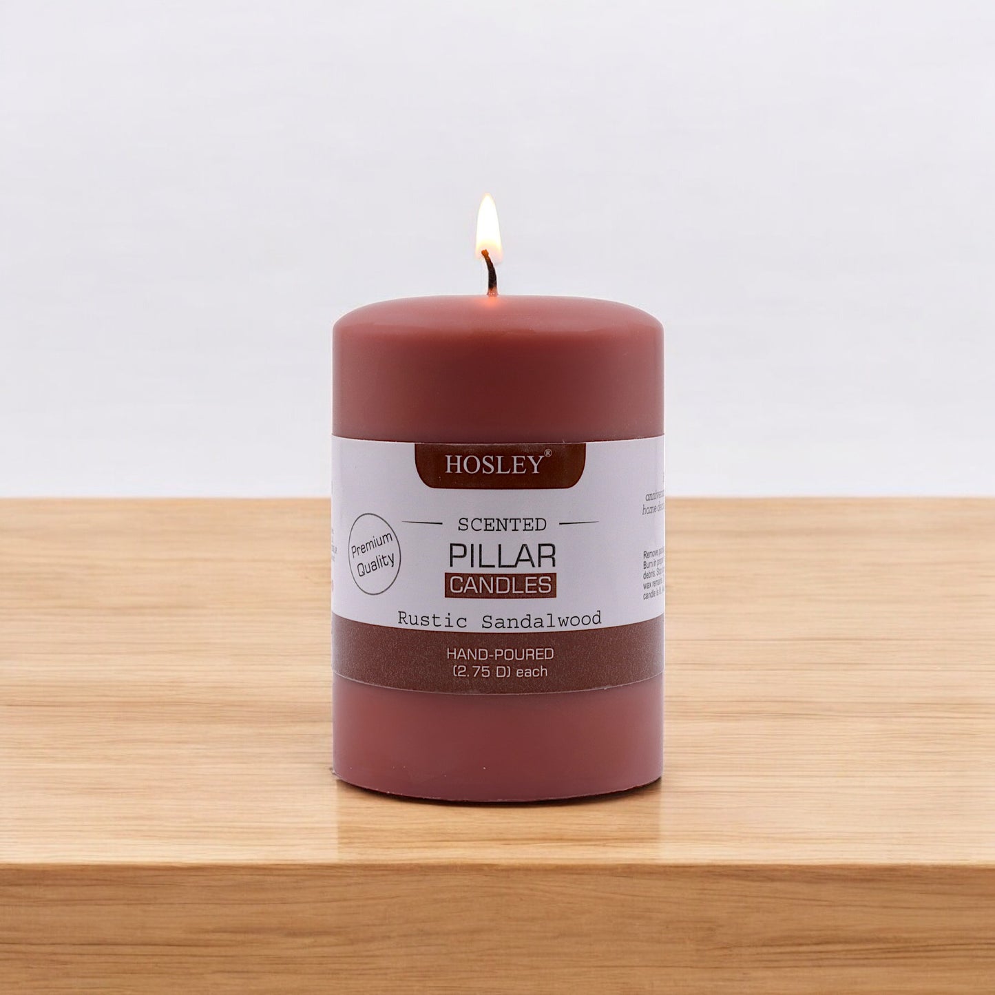 Hosley® Rustic Sandalwood Highly Fragranced  4inch Pillar Candle