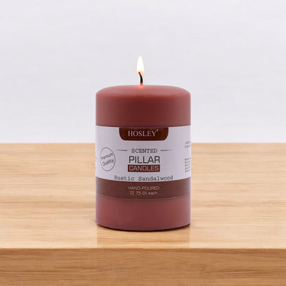 Hosley® Rustic Sandalwood Highly Fragranced  4inch Pillar Candle