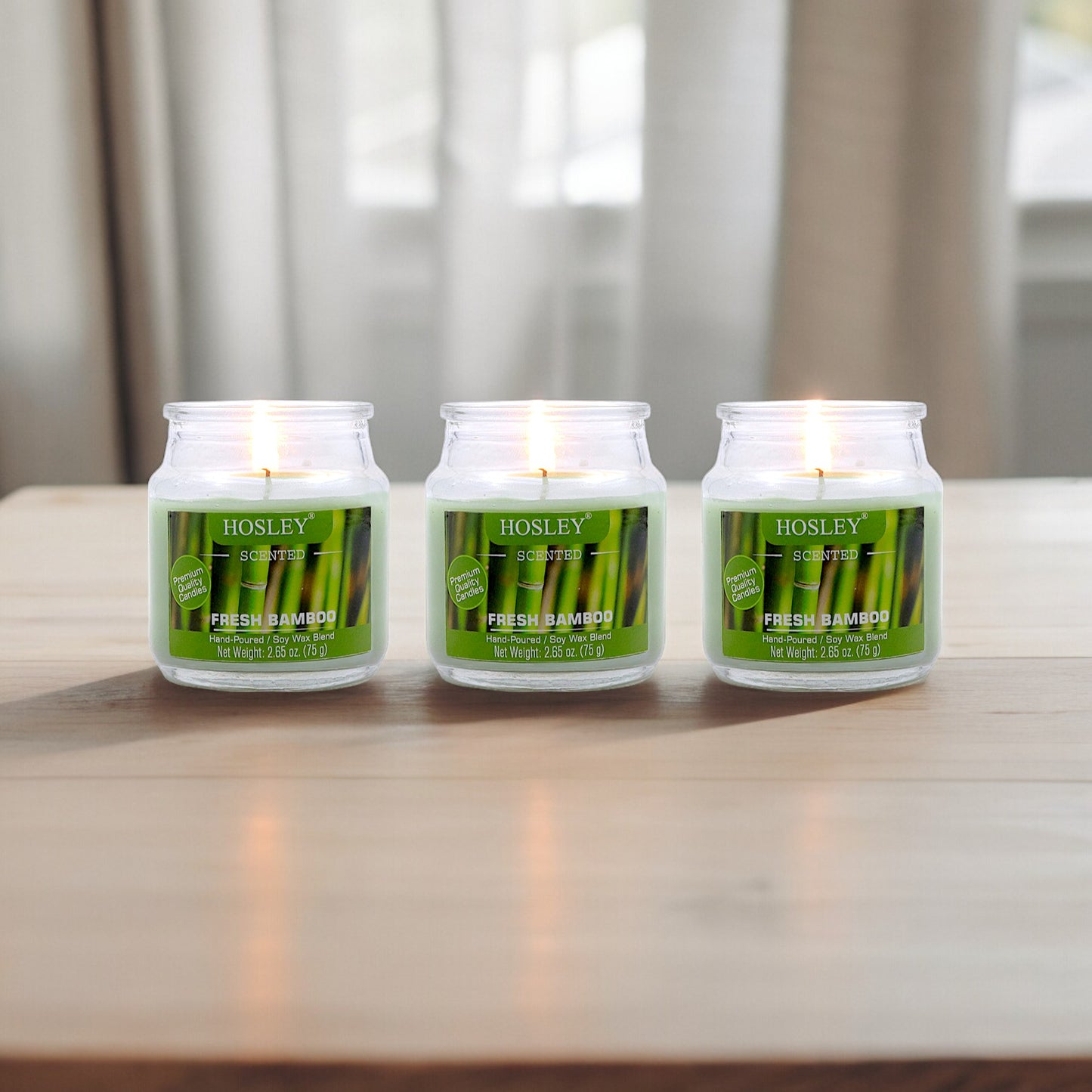 Set of 3 Hosley® Fresh Bamboo  Highly Fragranced Jar Candles, 2.65 Oz wax each