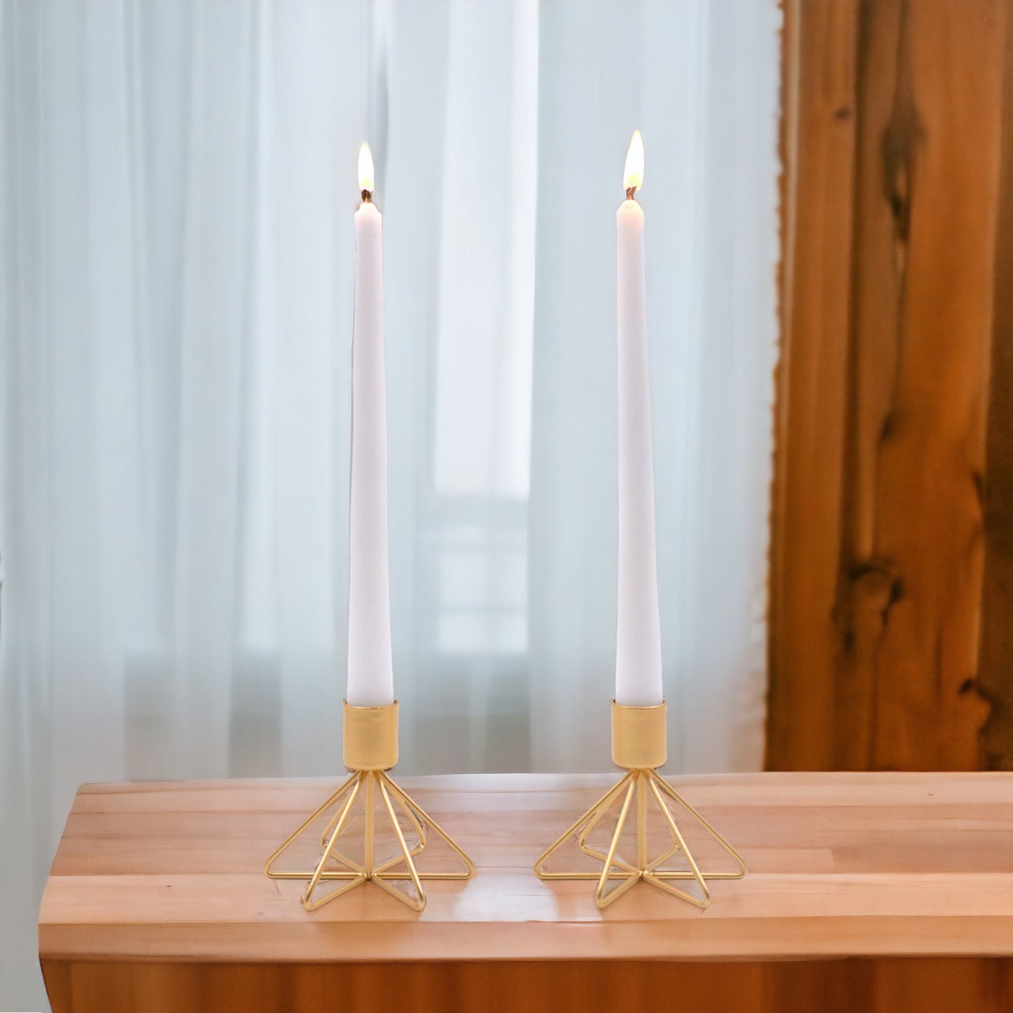 HOSLEY Metal Taper Candle Holders with 4 Taper Candles, Pack of 2, Gold