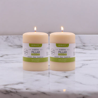 Hosley Set of 2 Sweeet Pea Jasmine 4Inchs Pillar Candles