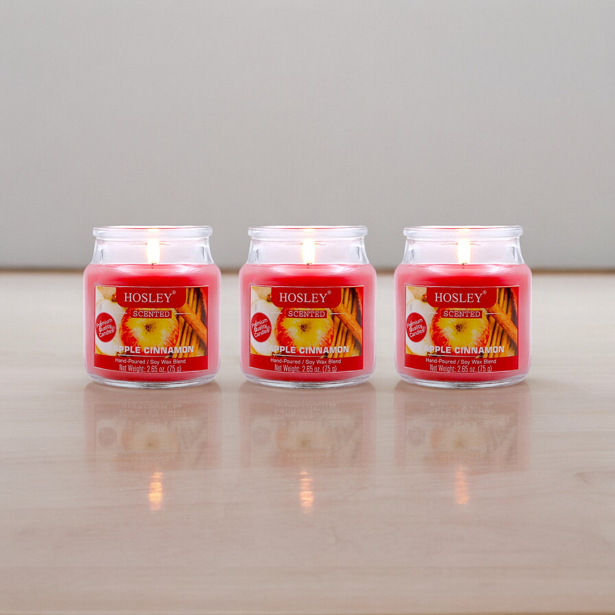 Hosley Apple Cinnamon Fragranced Jar Candles – Set of 3, 2.65 Oz Each
