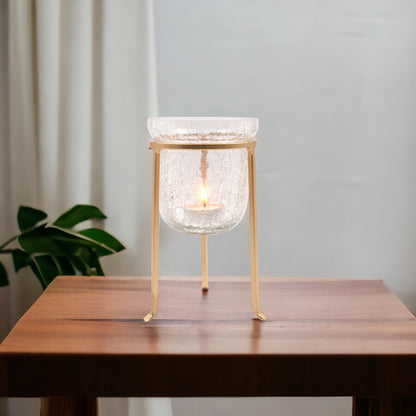 HOSLEY Metal Crackle Glass Tealight Candle Holder, Gold, 6 Inch