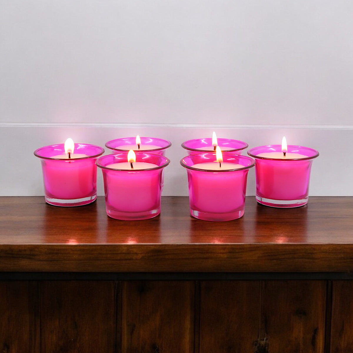 Hosley Highly Fragranced Rose Filled Votive Glass Candle Holder - Pack of 6, Pink