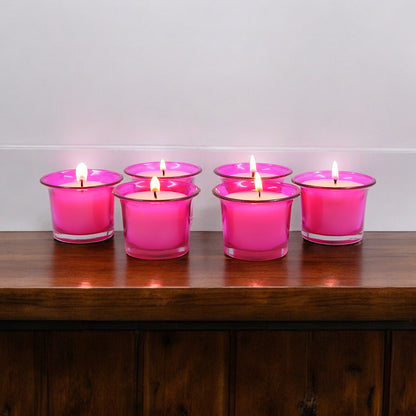 Hosley Highly Fragranced Rose Filled Votive Glass Candle Holder - Pack of 6, Pink