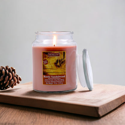 Hosley® Rustic Sandalwood Highly Fragranced, 18 Oz wax, Large Jar Candle