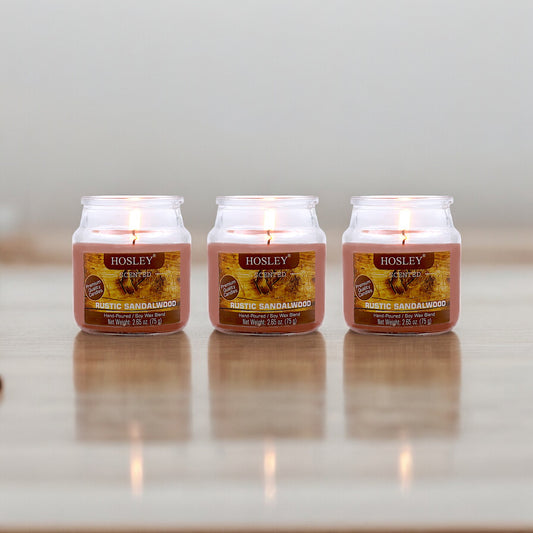 Hosley Rustic Sandalwood Fragranced Jar Candles – Set of 3, 2.65 Oz Each