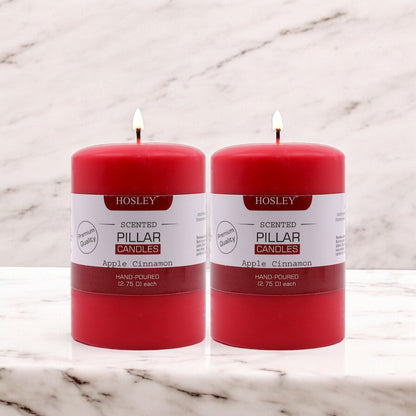 Hosley Set of 2 Apple Cinnamon 4Inchs Pillar Candles