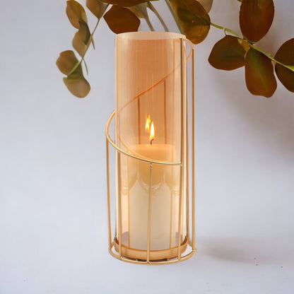 HOSLEY Metal Glass Pillar Candle Holder, Gold, 12 Inch