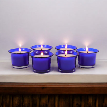 Hosley Highly Fragranced Lavender Filled Votive Glass Candle Holder - Pack of 6, Blue