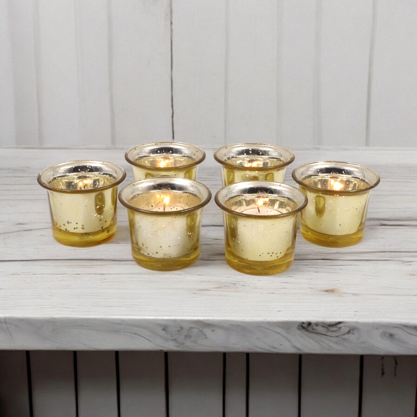 Hosley Decorative Glass Votive Candles with 6 Pcs Tealights - Pack of 6, Golden