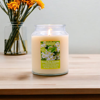 Hosley® Sweet Pea Jasmine Highly Fragranced, 18 Oz wax, Large Jar Candle