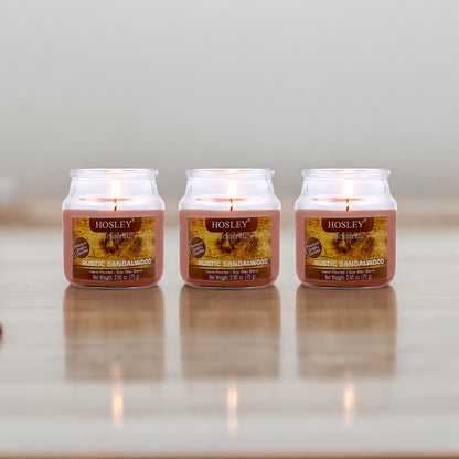 Hosley Rustic Sandalwood Fragranced Jar Candles – Set of 3, 2.65 Oz Each