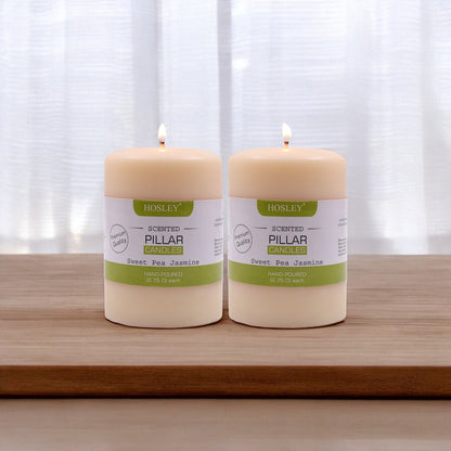 Hosley Set of 2 Sweeet Pea Jasmine 4Inchs Pillar Candles