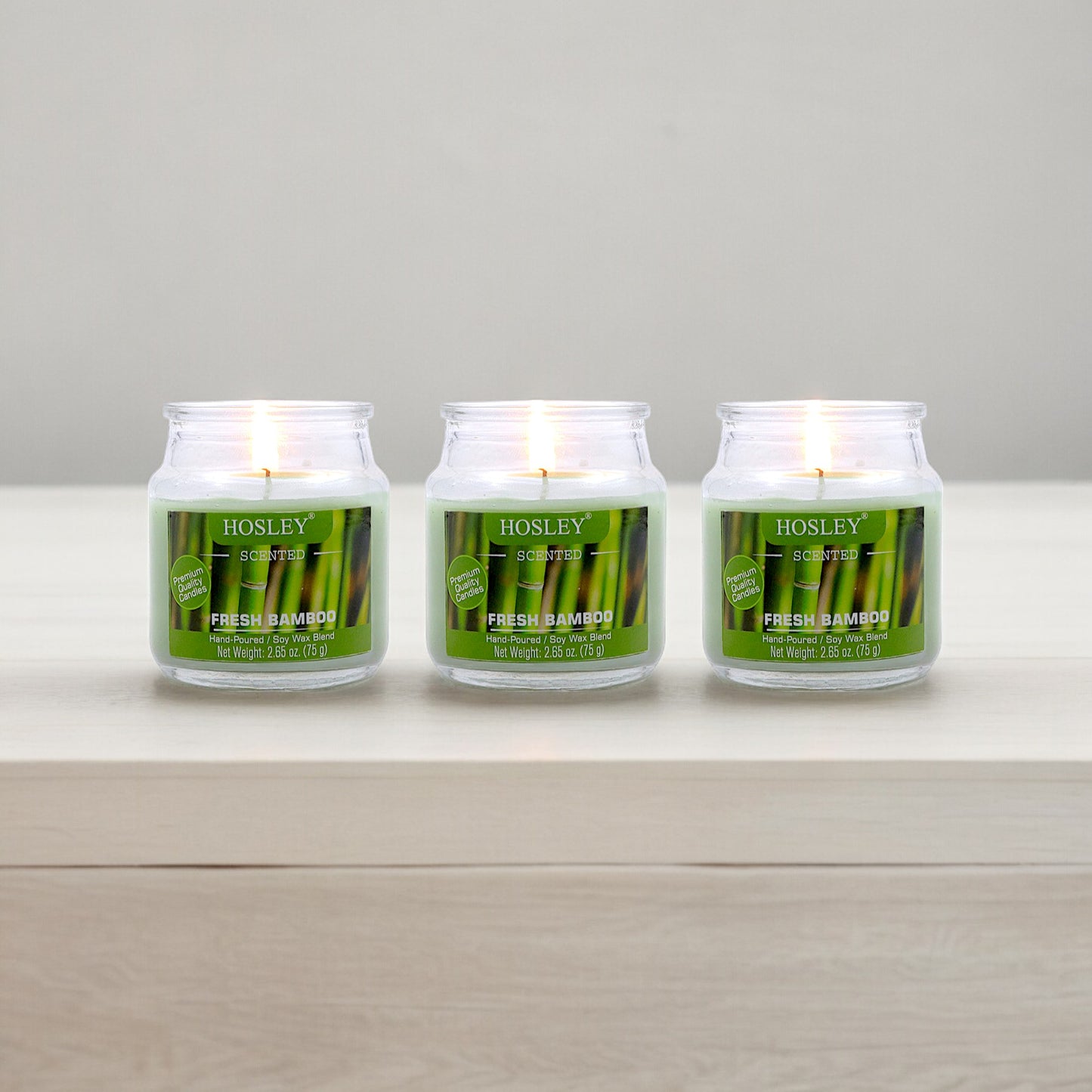 Set of 3 Hosley® Fresh Bamboo  Highly Fragranced Jar Candles, 2.65 Oz wax each