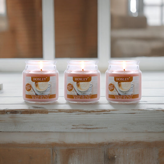 Hosley Hazelnut Crème Fragranced Jar Candles – Set of 3, 2.65 Oz Each