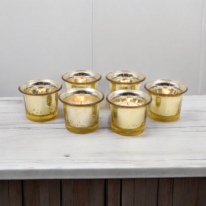 Hosley Decorative Glass Votive Candles with 6 Pcs Tealights - Pack of 6, Golden