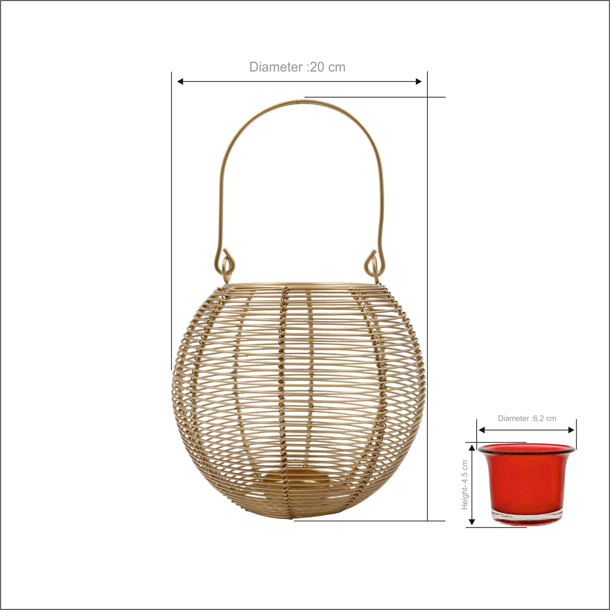 Hosley Tealight Candle Holders, Metal Wire Lantern Candle Holder, Gold, Pack of 1