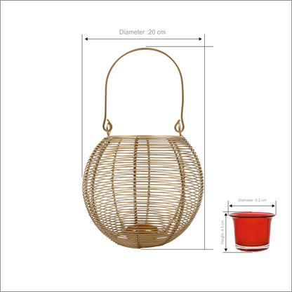 Hosley Tealight Candle Holders, Metal Wire Lantern Candle Holder, Gold, Pack of 1