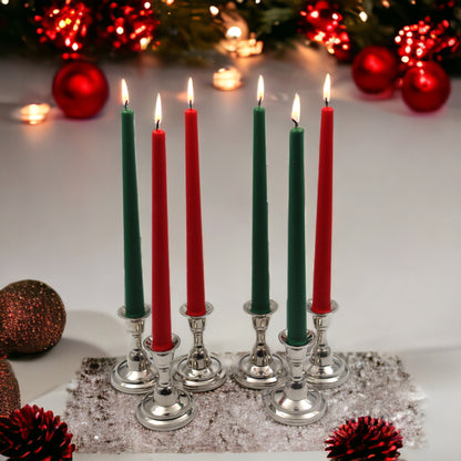 Hosley 6-Piece Unscented Green & Red Taper Candles Set - 25CM