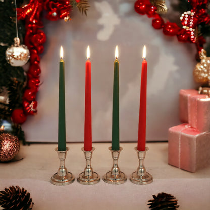 Hosley 4-Piece Unscented Green & Red Taper Candles Set - 25CM