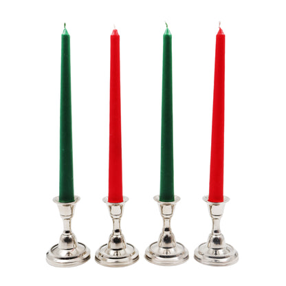 Hosley 4-Piece Unscented Green & Red Taper Candles Set - 25CM