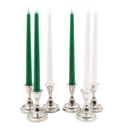Hosley 6-Piece Unscented Green & White Taper Candles Set - 25CM