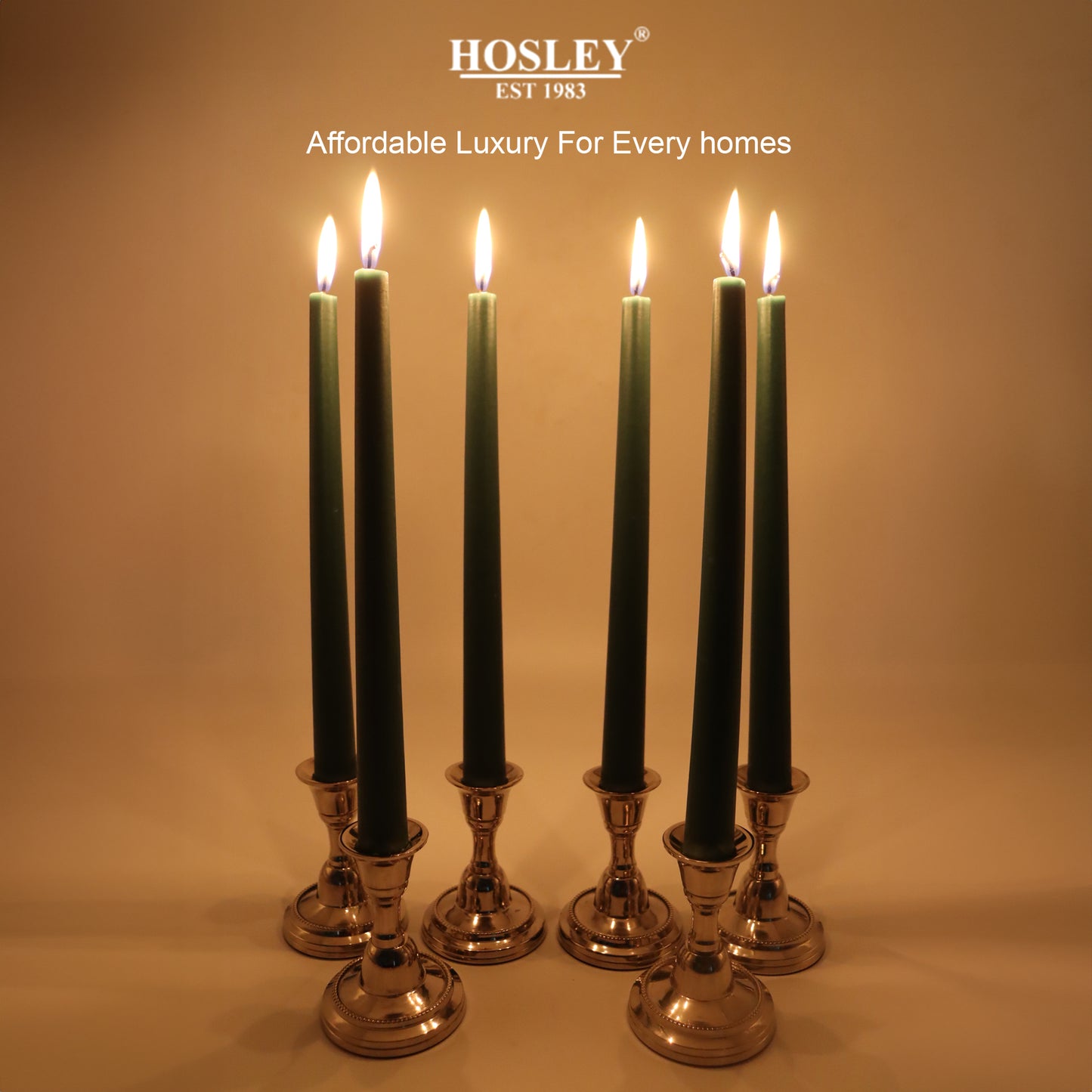 Hosley 6-Piece Unscented Green Taper Candles Set - 25CM