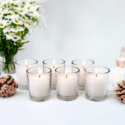 Set of 6 Unscented Clear Glass Filled Votive Candles