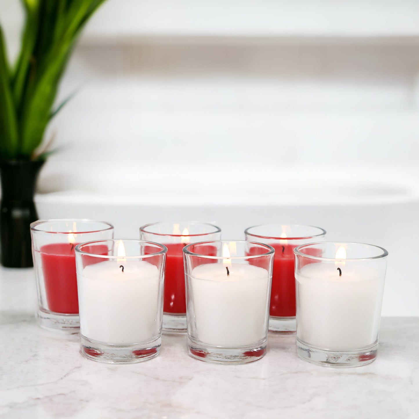 Set of 6 Unscented Clear Glass Filled Colored Votive Candles