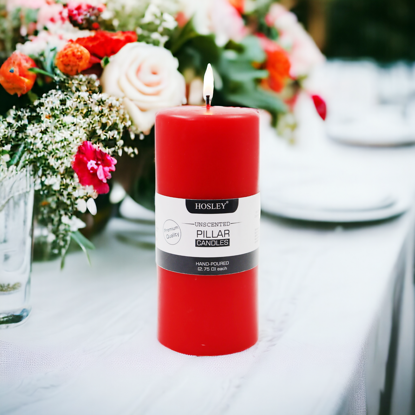 6 Inch Long Red Pillar Unscented Candle