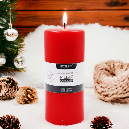 6 Inch Long Red Pillar Unscented Candle