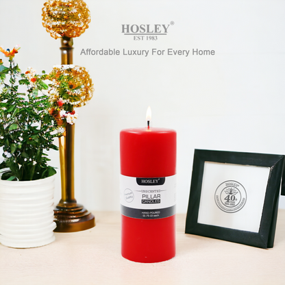 6 Inch Long Red Pillar Unscented Candle