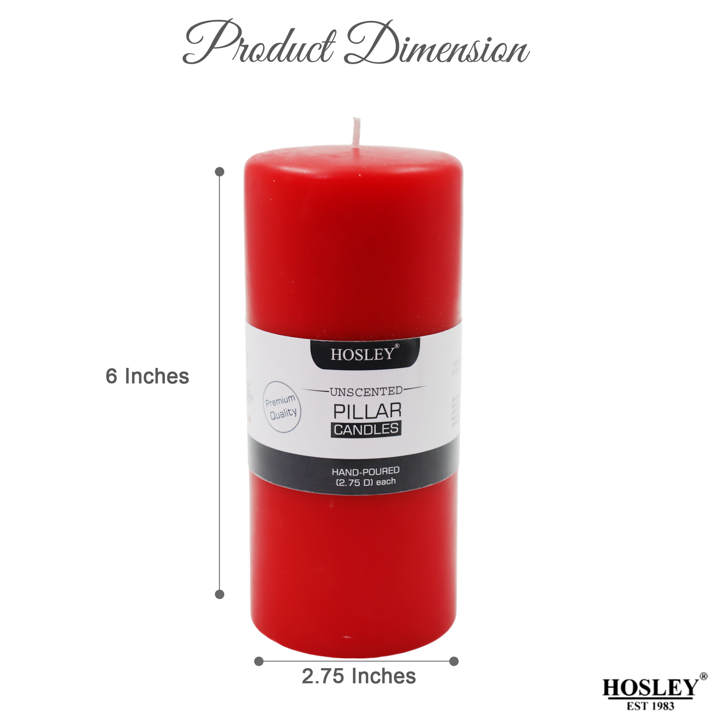 6 Inch Long Red Pillar Unscented Candle