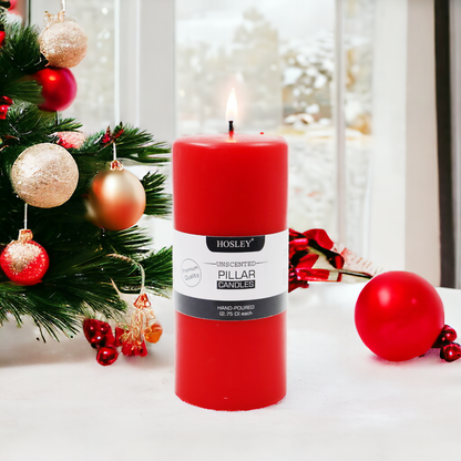 6 Inch Long Red Pillar Unscented Candle