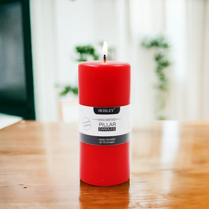 6 Inch Long Red Pillar Unscented Candle