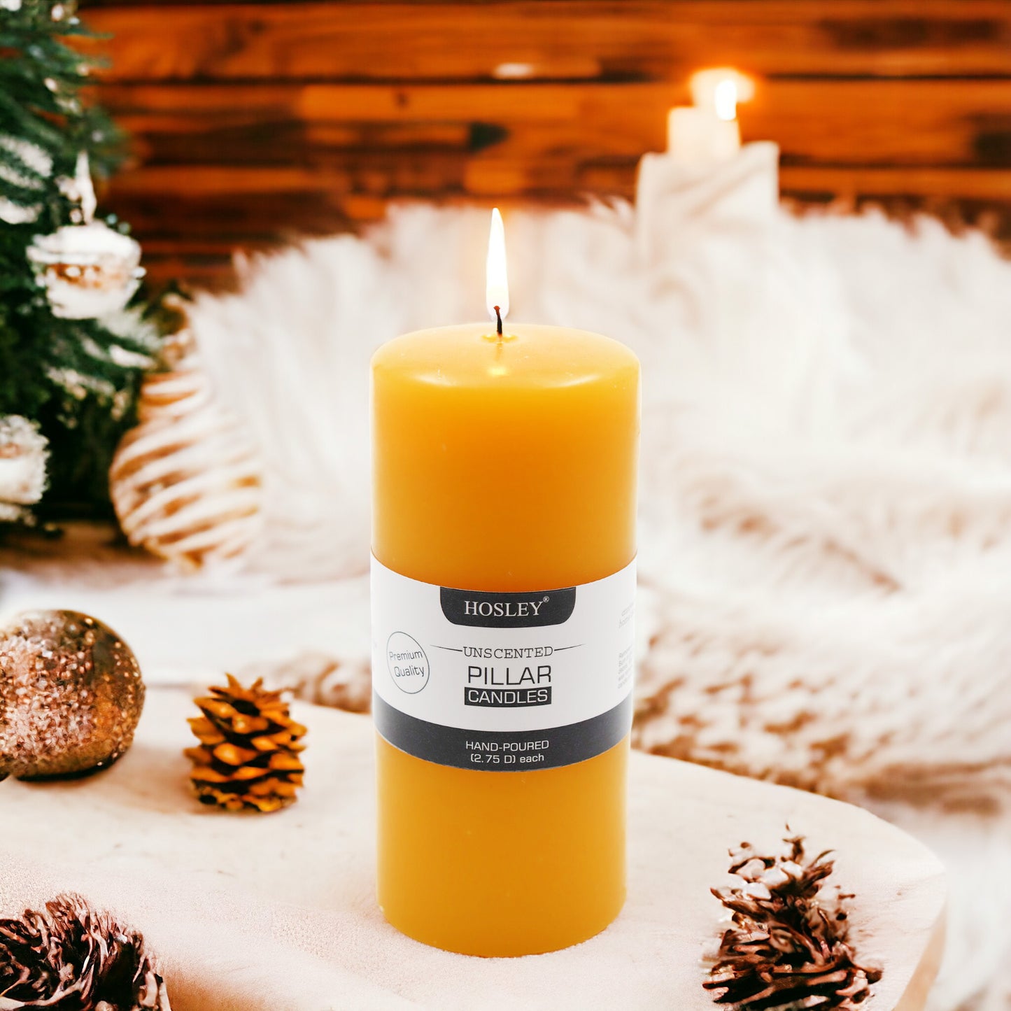 6 Inch Long Yellow Pillar Unscented Candle