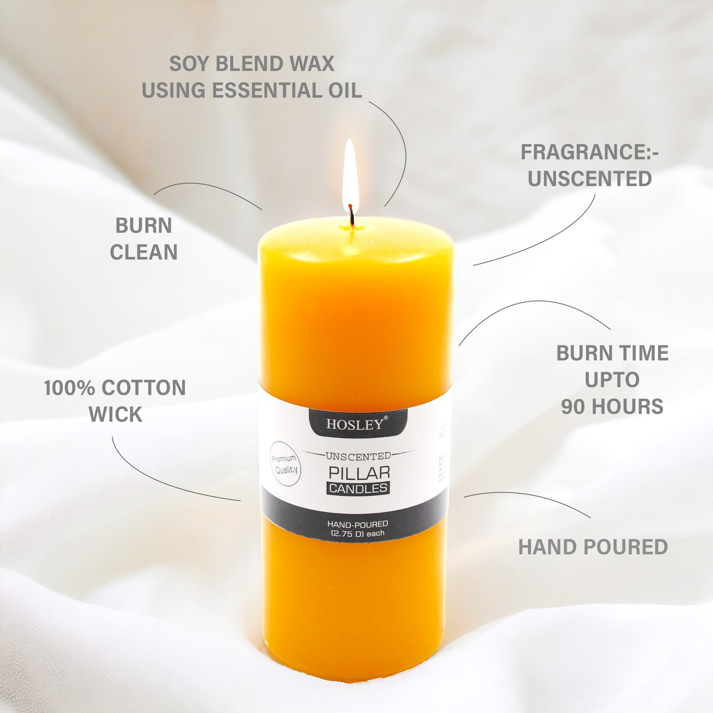 6 Inch Long Yellow Pillar Unscented Candle