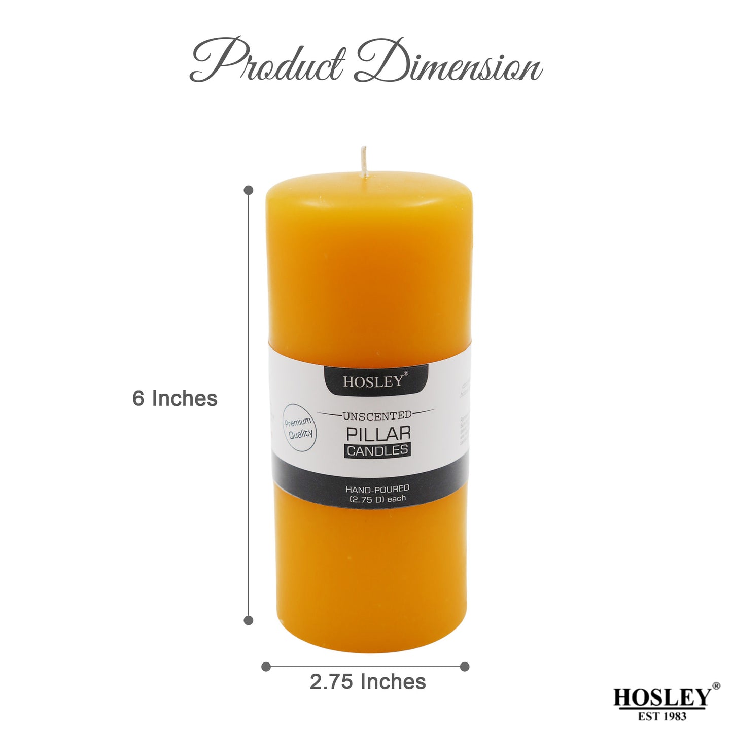 6 Inch Long Yellow Pillar Unscented Candle