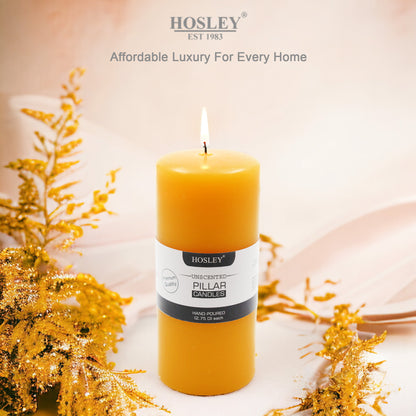 6 Inch Long Yellow Pillar Unscented Candle