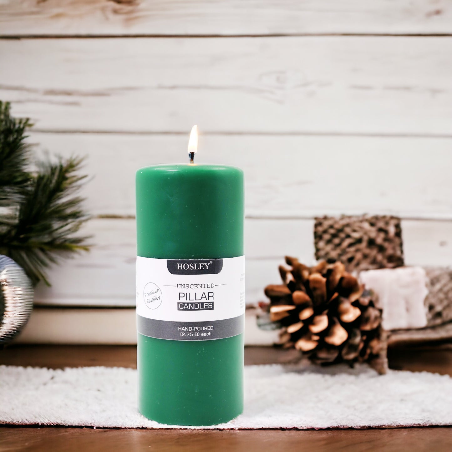 6 Inch Long Green Pillar Unscented Candle