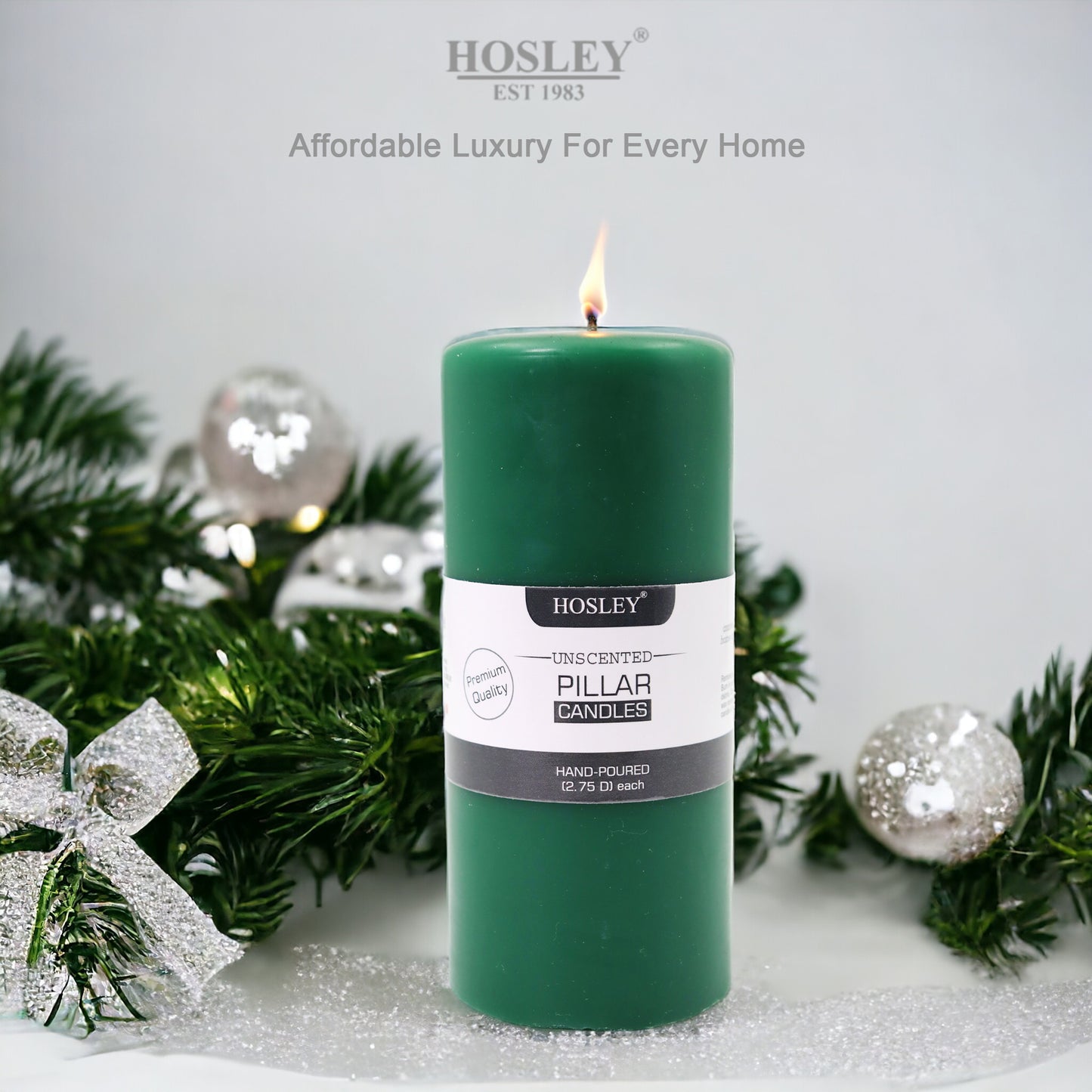 6 Inch Long Green Pillar Unscented Candle